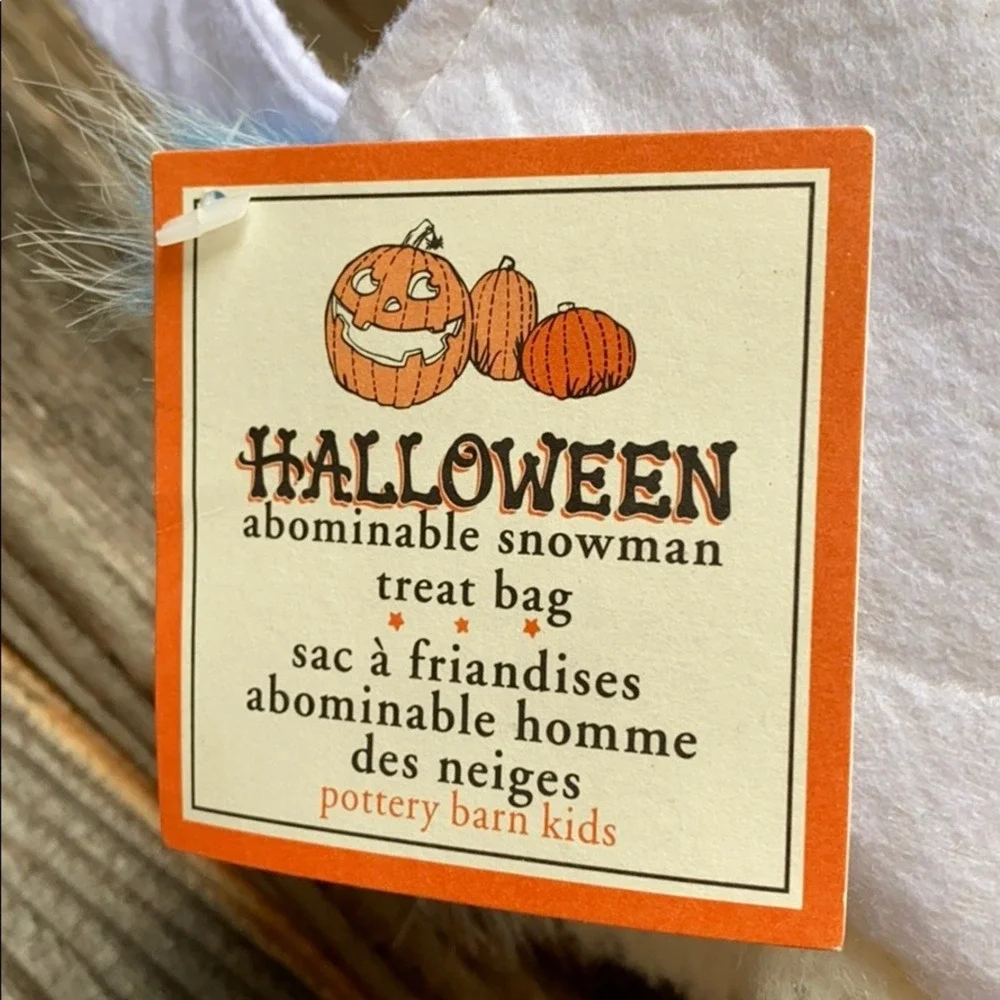 NEW Pottery Barn Kids Halloween Abominable Snowman Treat Bag Yeti Plush Bucket